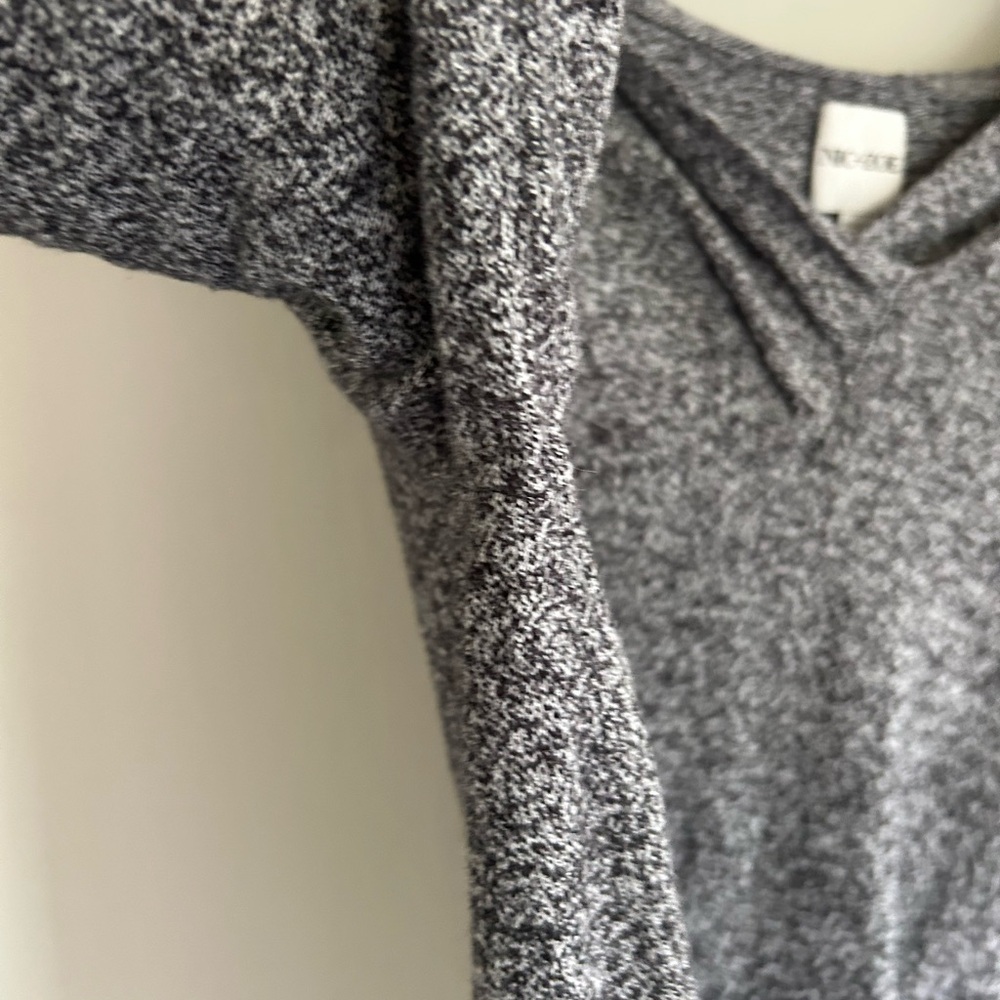 NIC+ZOE The Vital Hoodie Black Mix Stretch Knit V-Neck Pullover Sweater Comfy XL - Picture 7 of 13